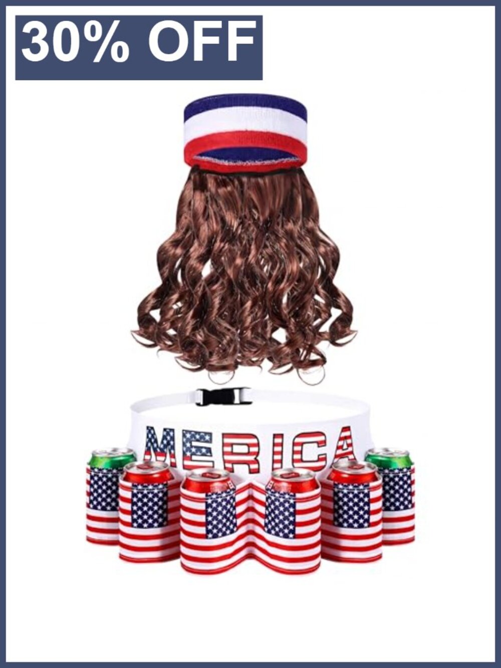 2 Pc Beer Belt & Mullet Wig Set Costume Accessory
